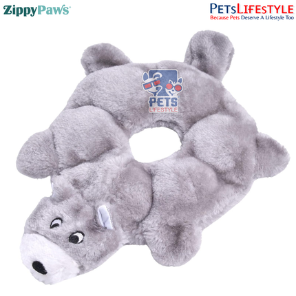 ZippyPaws Loopy – Wolf  Stuffing-Free Plush Dog Toy with Multi Squeakers