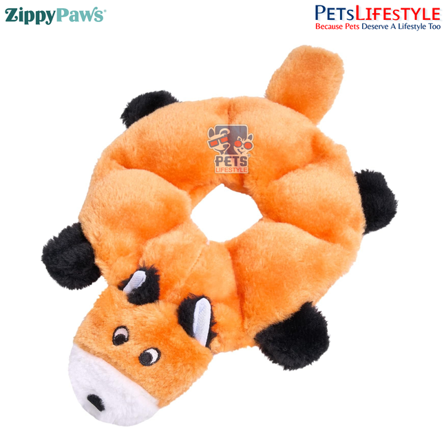 ZippyPaws Loopy – Fox  Stuffing-Free Plush Dog Toy with 7 Round Squeakers