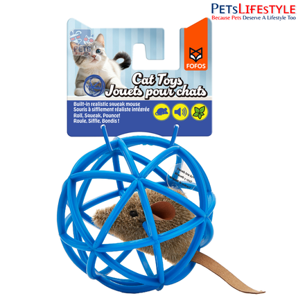 FOFOS Mouse in the Ball Cat Toy – Interactive Catnip Ball with Built-in Squeak Mouse (Roll, Squeak & Pounce)