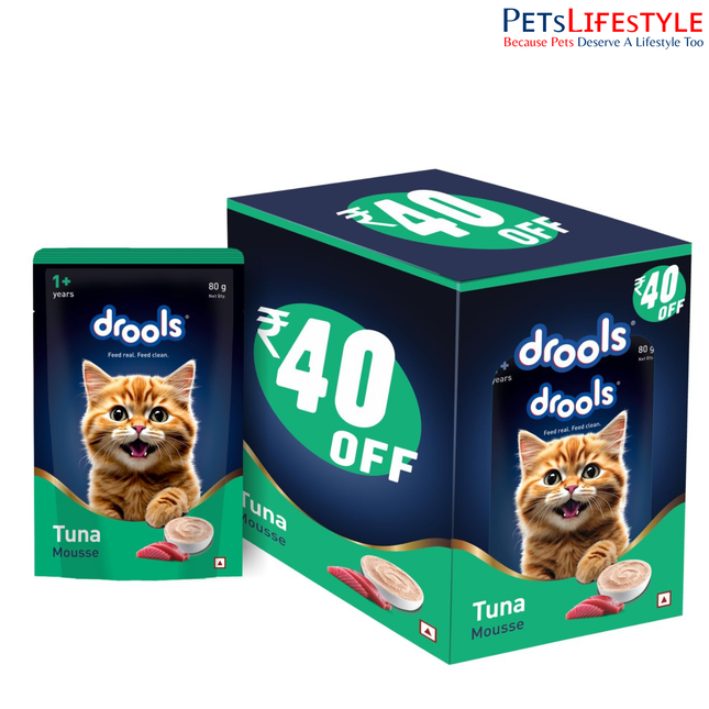 Drools Cat Mousse Wet Cat Food – Tuna Flavour 80g High Protein Smooth Texture Adult Cats 1+ Years