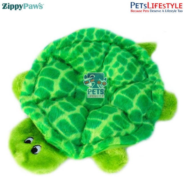 ZippyPaws Crawlers – Slowpoke the Turtle  Stuffing-Free Multi-Squeaker Plush Dog Toy