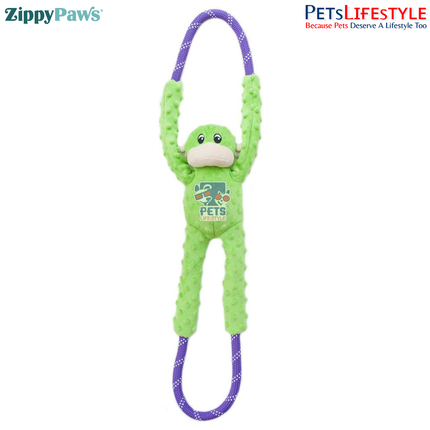 ZippyPaws RopeTugz – Monkey  Super Sized Plush Rope Tug Dog Toy with Squeaker