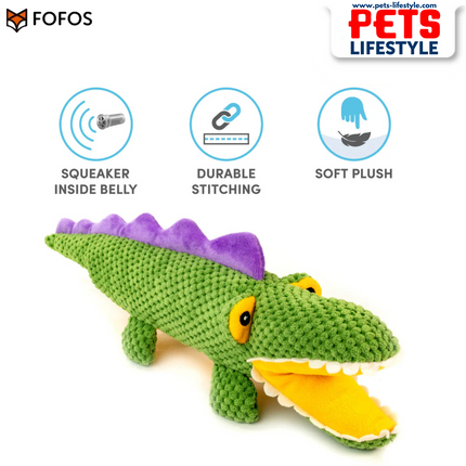 FOFOS Barkbutler Aly The Gator Plush Dog Toy | Durable Plush Toy with Squeaker & Crinkle