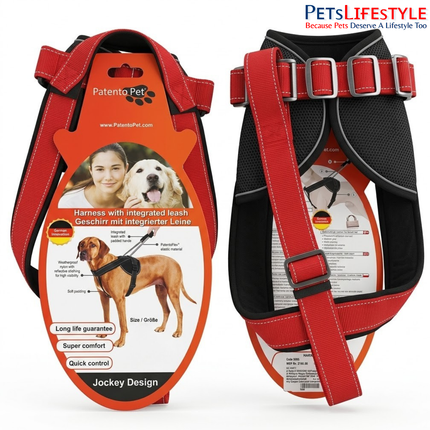 Patento Pet JOCKEY Padded Dog Harness with Integrated Leash | Reflective Soft Nylon Harness for Dogs