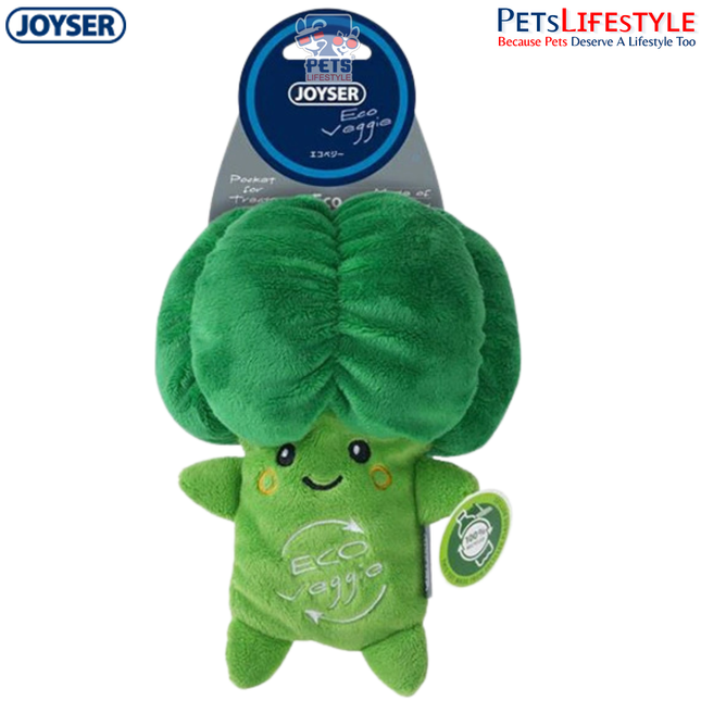 JOYSER Eco Veggie Broccoli Plush Dog Toy with Treat Pocket & Squeaker – Green (S/M)