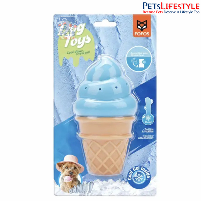 FOFOS Cooling Ice Cream Blue – Freezable Dog Chew Toy with Cooling Gel for Puppies & Small to Medium Dogs