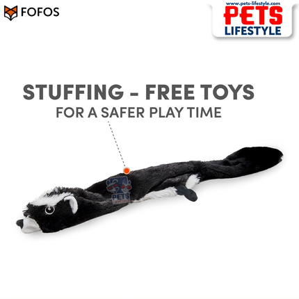 FOFOS Dog Toy Skinneez Skunk Toy – Stuffing-Free Plush Toy with Dual Squeakers