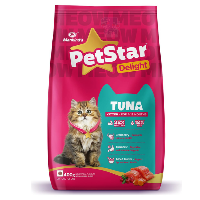 Mankind PetStar Kitten Cat Food – Tuna Flavour | Complete & Balanced Nutrition for Healthy Growth, Digestive & Hairball Care