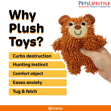 FOFOS Tough Dog Toy 2PK Bear & Panda – Dual-Layer Plush Squeaky Toys with Rope Body & Crinkle Paper for Dogs