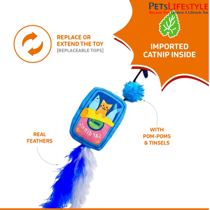 FOFOS Sardines Wand 2-Pack – Can & Octopus Interactive Cat Toy