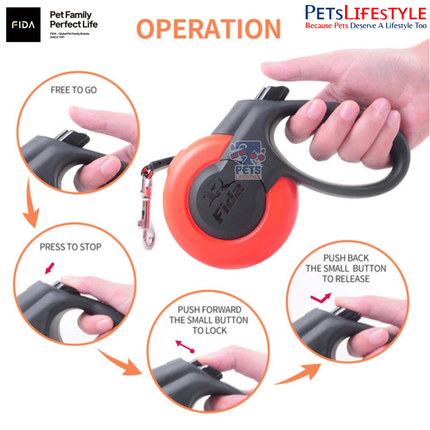 FIDA Mars Retractable Dog Leash – Red – Anti-Twist Heavy Duty Reflective