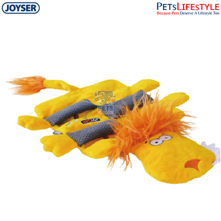 JOYSER Puzzle Lion Treat Plush Dog Toy with 12 Squeakers – Yellow (S/M)