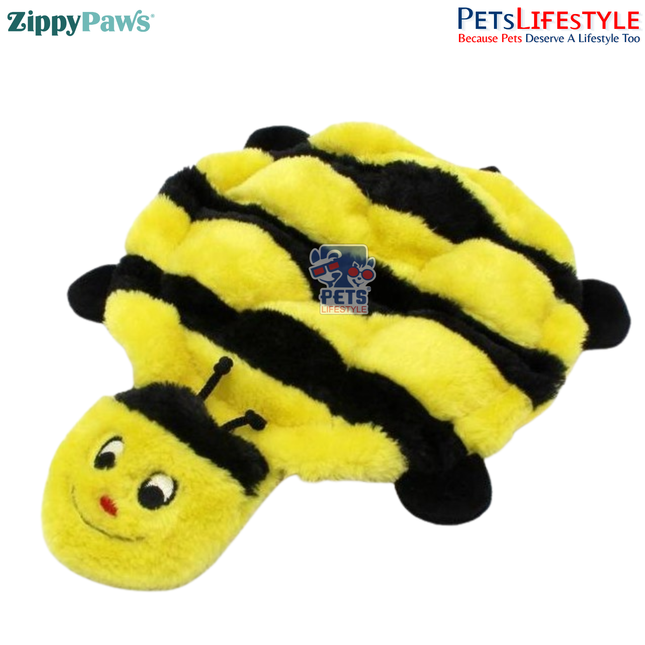 ZippyPaws Squeakie Crawler – Bertie the Bee  Stuffing-Free Flat Plush Dog Toy with 7 Squeakers