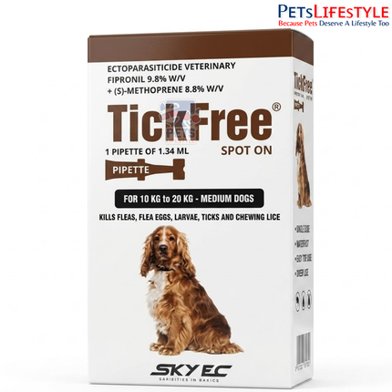 Sky EC TickFree Spot-On for Dogs | Fipronil & S-Methoprene | Long-Lasting Tick, Flea & Lice Protection