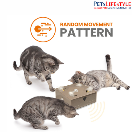 FOFOS ErratiCat Interactive Cat Toy – White, PIR Infrared Auto-Motion Toy with Real Feathers & Auto-Sleep Mode, Battery-Operated