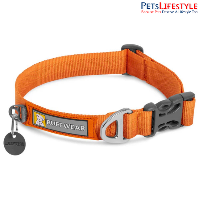 Ruffwear Front Range Dog Collar Campfire Orange | Reflective Everyday Dog Collar with Aluminum V-Ring