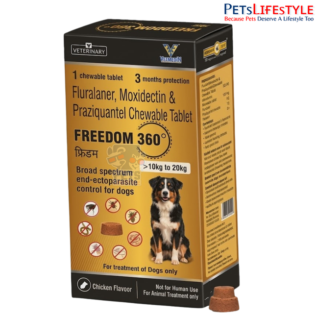 Freedom 360° Soft Chew Tablets for Dogs | Broad Spectrum Flea, Tick & Worm Protection (10–20 kg)