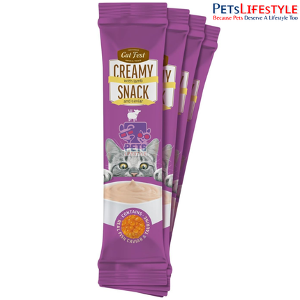 Cat Fest Creamy Snacks with Lamb & Caviar Cat Treats 40g | 100% Natural Lickable Cat Treat with Taurine