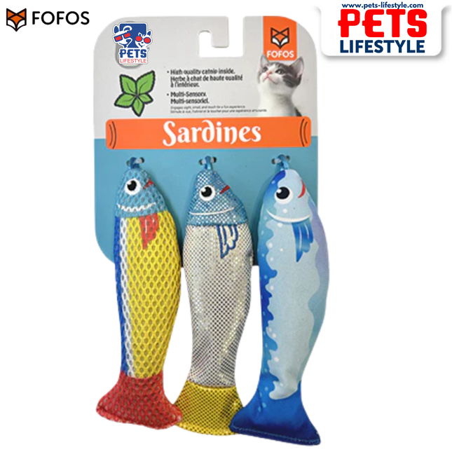 FOFOS Sardine Catnip Toy 3-Pack Fully Catnip-Filled, Multi-Texture Interactive Fish Toys
