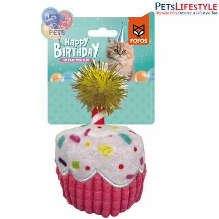 Fofos Birthday Cake Catnip Cat Toy – Soft Plush Toy with US-Grade Catnip & Pom-Pom for Kittens & Cats