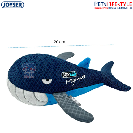 JOYSER Mightus Whale Plush Dog Toy with Squeaker – Blue (M)