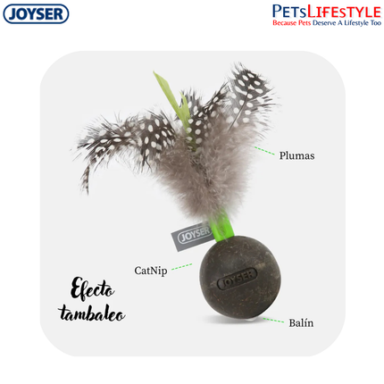 JOYSER Catnip Ball with Feather – Brown/Green | Interactive Cat Toy