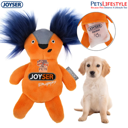 JOYSER Puppy Squirrel with Replaceable Squeaker Dog Toy – Orange (S/M)