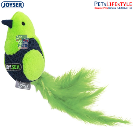 JOYSER Sound Chip Bird with Real Feathers – Green/Blue | Interactive Electronic Cat Toy
