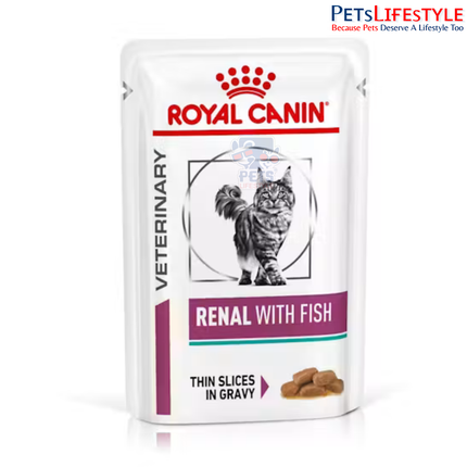 Royal Canin Renal with Fish (Thin Slices in Gravy) Wet Cat Food – Complete Dietetic Feed for Chronic Renal Insufficiency, 85 g Pouch