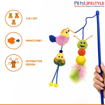 FOFOS Cat Toy- Bird,Mouse, Caterpillar with Wand