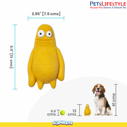Squeeezys Latex Monster Brother Yellow Squeaky Dog Toy – Natural Latex Rubber Chew Toy for Small & Medium Dogs (0–20 kg)
