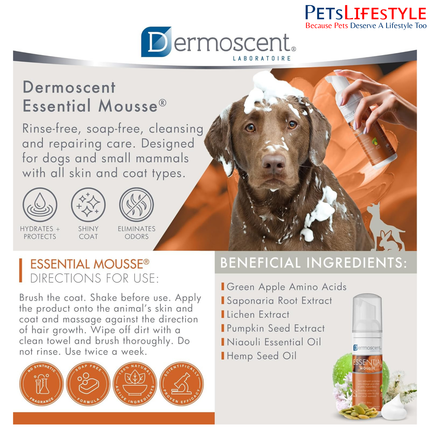 Dermoscent Essential Mousse Dry Shampoo for Dogs – Rinse-Free Cleansing Foam (150 ml)