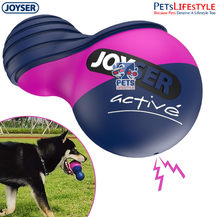 JOYSER Active TPU Duoball with Squeaker Durable Chew & Fetch Dog Toy – Blue/Pink (M)