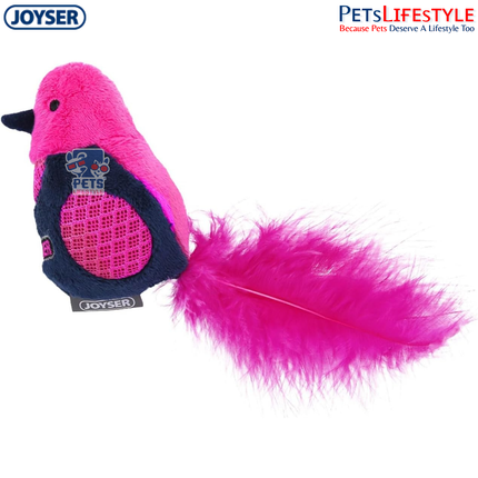 JOYSER Sound Chip Bird with Real Feathers – Pink/Blue | Interactive Electronic Cat Toy
