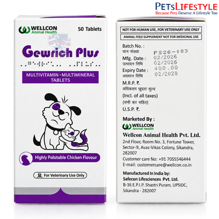 Canicon Gewrich Plus – Vitamin & Mineral Supplement for Dogs & Cats (50 Tablets)