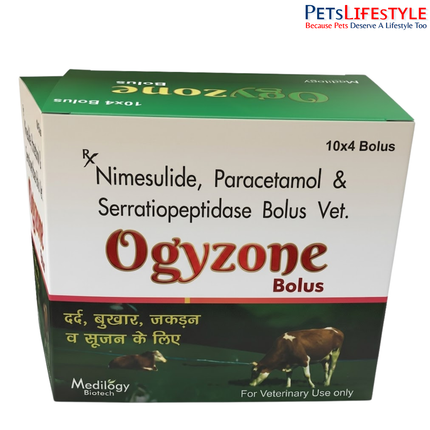 Ogyzone Bolus | Nimesulide 400 mg, Paracetamol 1500 mg & Serratiopeptidase 75 mg Bolus Vet