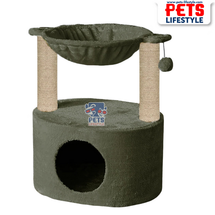 Canine Desk Dual Level Cat Bed and Scratching Post with Hammock
