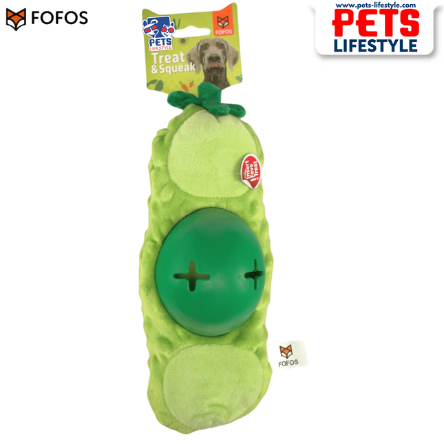FOFOS Cute Treat Toy – Green Bean – Treat Dispensing Plush Toy for Dogs