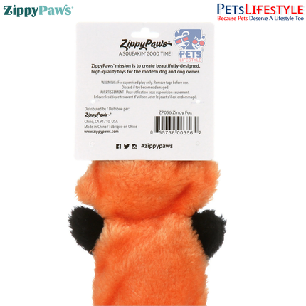 ZippyPaws Jigglerz – Fox  Super Sized Multi-Squeaker Plush Dog Toy