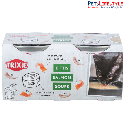 Trixie Cat Soup with Chicken & Salmon – Tasty Liquid Cat Treat, Grain-Free Wet Food Supplement Supporting Hydration & Digestion for Adult Cats, 4 × 80 g