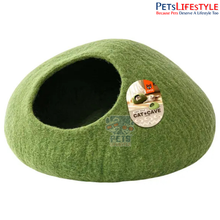 FOFOS Cat Cave Green – Handmade Wool Felt Cat House & Cozy Sleeping Bed