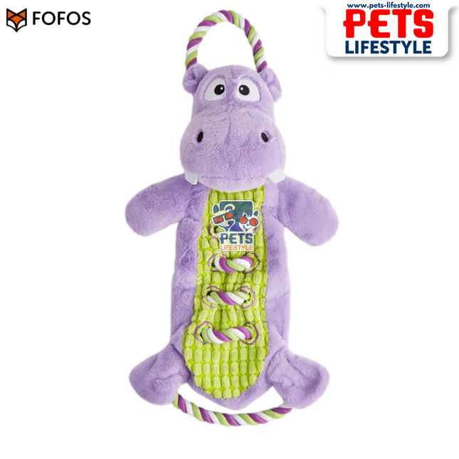 FOFOS Hippo Rope Tug Dog Toy Squeakers + Rope Limbs