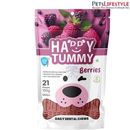 Gnawlers Happy Tummy Berries Dental Bone Treat for Dogs | Daily Dental Chew with Natural Berry Ingredients | 100% Natural Vegetarian Dog Treat