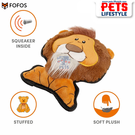 FOFOS Safari Lion Dog Toy – Soft Plush Toy with Squeaker for Moderate Chewers