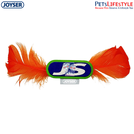 JOYSER JS Logo Catnip Toy with Real Feathers – Dark Blue/Orange