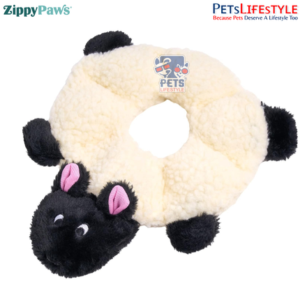ZippyPaws Loopy – Sheep  Stuffing-Free Plush Dog Toy with 7 Round Squeakers