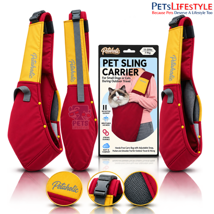 Petaholic Pet Sling Carrier for Dogs & Cats | Hands-Free Breathable Shoulder Travel Carrier