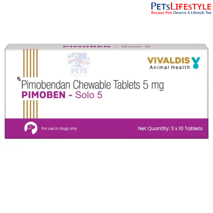 Vivaldis Pimoben-Solo 5 mg Pimobendan Chewable Tablets for Dogs – Cardiac Support Medication (30 Tablets)