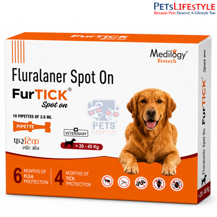FurTICK Fluralaner Spot On for Dogs (20–40 kg) | 3.6 ml Pipette | Long-Lasting Tick & Flea Protection