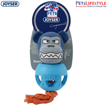JOYSER Cageball Bear Interactive Dog Toy with Squeaker – Blue/Dark Blue (M/L)